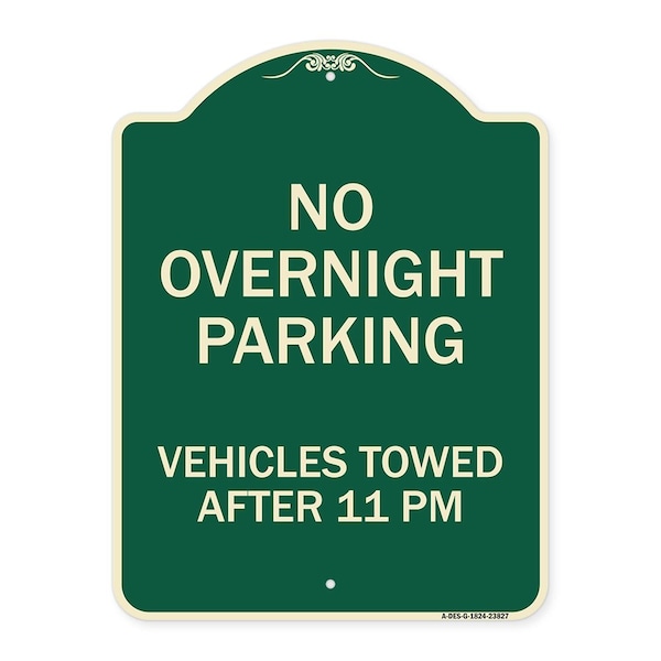 Signmission No Overnight Parking Vehicles Towed After 11 Pm Heavy-Gauge Aluminum Sign, 24" x 18", G-1824-23827 A-DES-G-1824-23827 - main